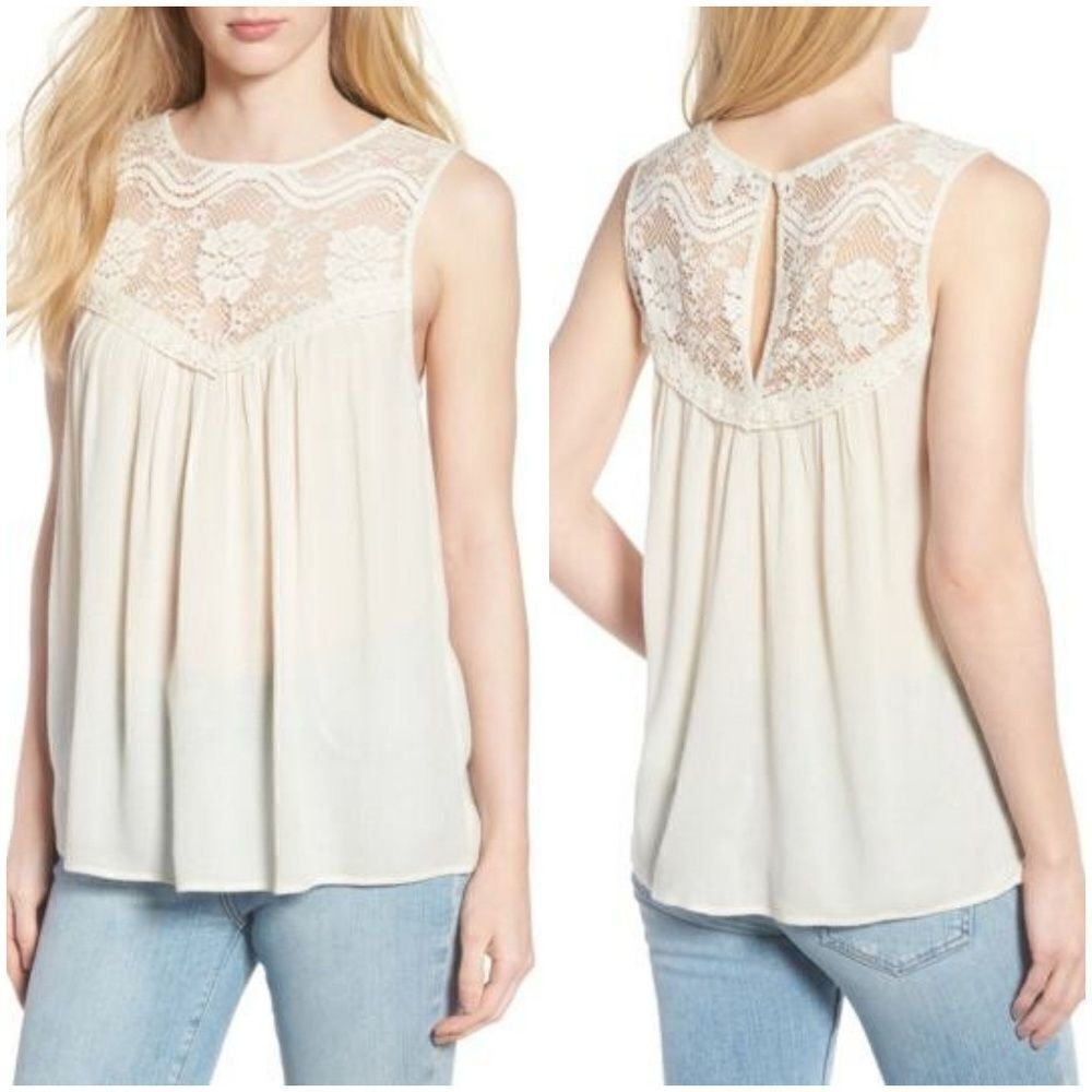 Hinge Lace Yoke Swing Tank sz Small in Ivory